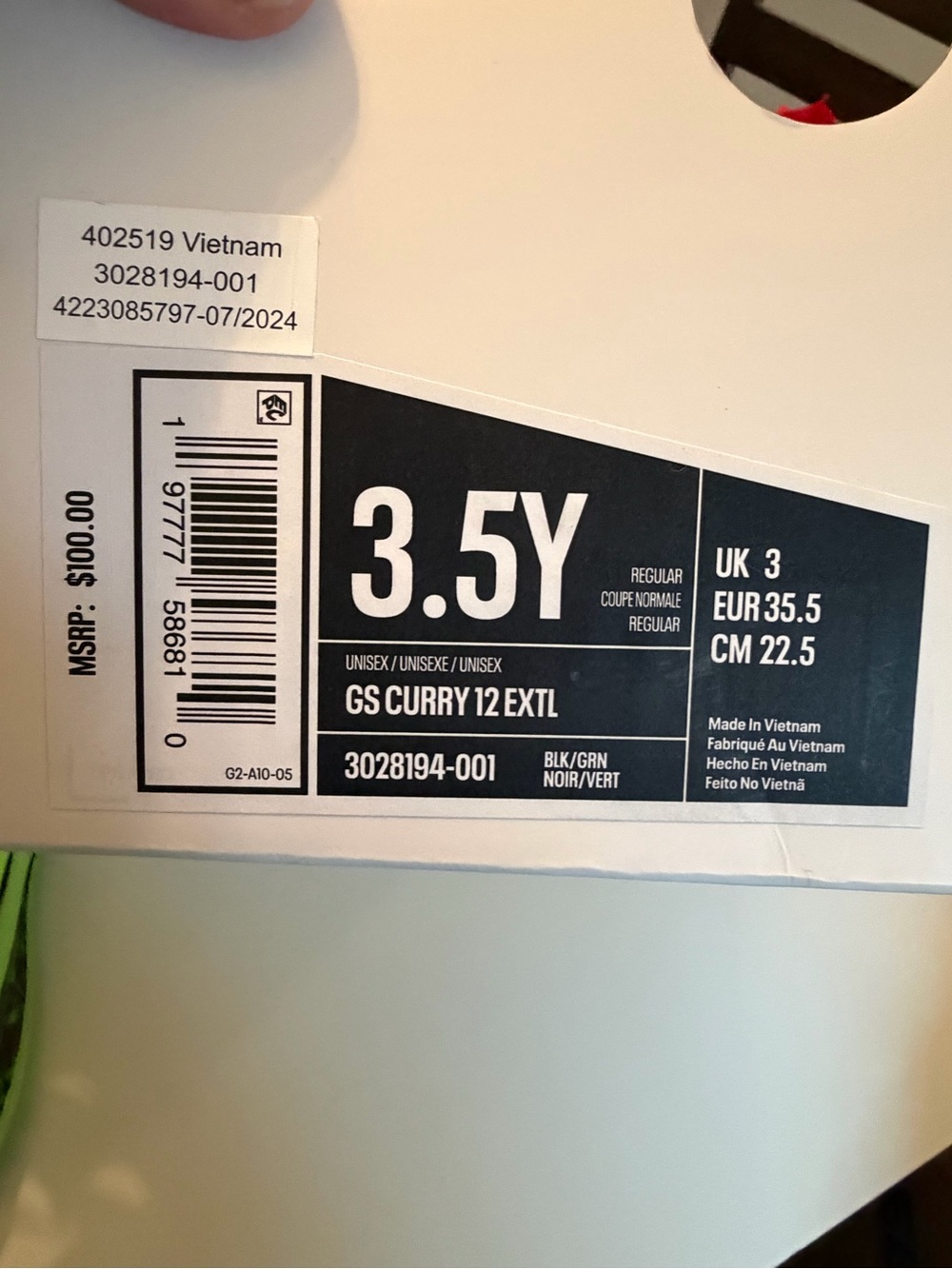 NEW Curry 12 EXTL Youth Basketball Shoes | Size 3.5Y | Green | Steph Curry - Picture 6 of 8
